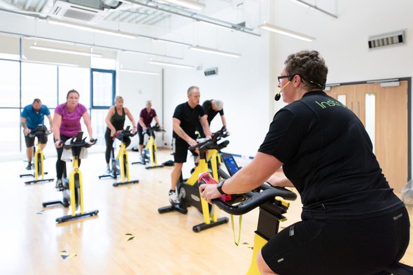 Group Cycle instructor teaching class