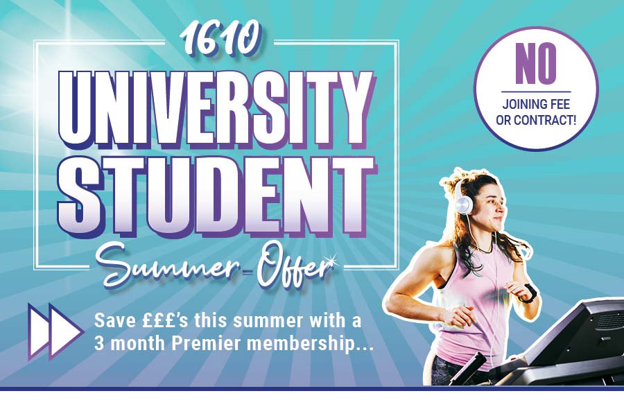 University Student Offer advert with girl running on treadmill